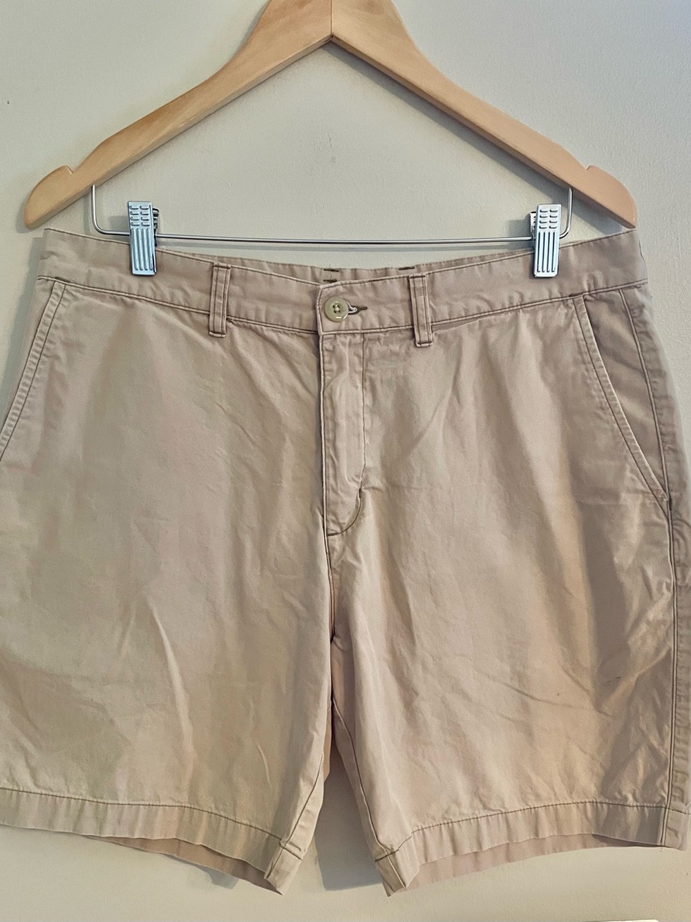 Patagonia Organic Cotton Casual Golf Shorts Flat Front Chino Beige Mens Sz 34
